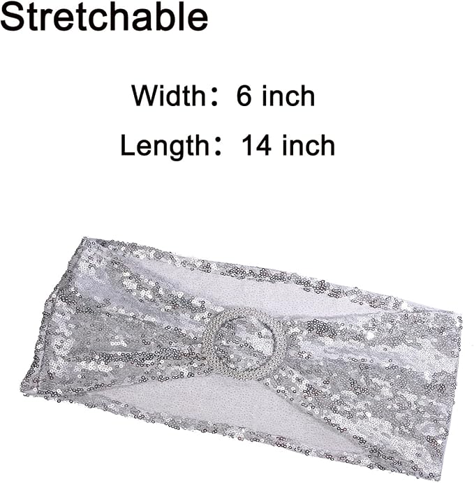 Sequin Silver Chair Sashes 100 Pack - Glitter Chair Bows Bands with Buckle for Wedding Birthday Party Bridal Shower Anniversary Engagement Christmas Events Decorations - Image 3