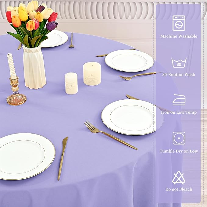 YMHPRIDE 6 Pack Round Tablecloth Lavender Table Cloths 90 Inch Polyester Round Tablecloth,Lavender Tablecloths Round 90 inch Washable Fabric Table Covers for Wedding,Party,Dining,Banquet - Image 5
