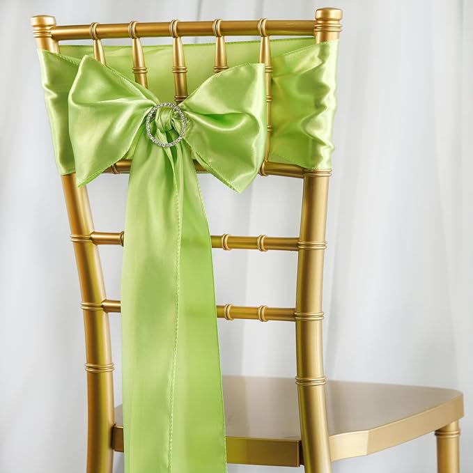 Balsa Circle 10 Apple Green Satin Elegant Chair Cover Bows Sashes Wedding Banquet Decorations Party Supplies Engagement Events Reception - Image 2