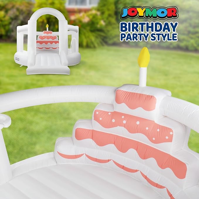 (2025 New) JOYMOR Bounce House for Kids (12FTx10FTx7.2FT) with Slide, Balloons, Spacious Bouncer, White Bounce House for Kids Birthday Party w/Blower 30s Set-up, Portable Bag (Cake)