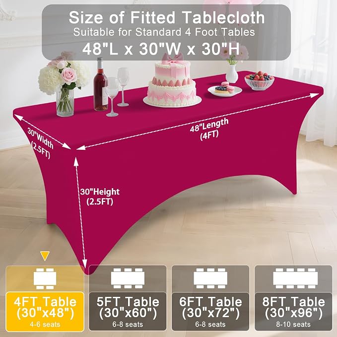 Smiry 2 Pack Spandex Table Cloth 4FT, Elastic Fitted Fuchsia Tablecloth - Image 7