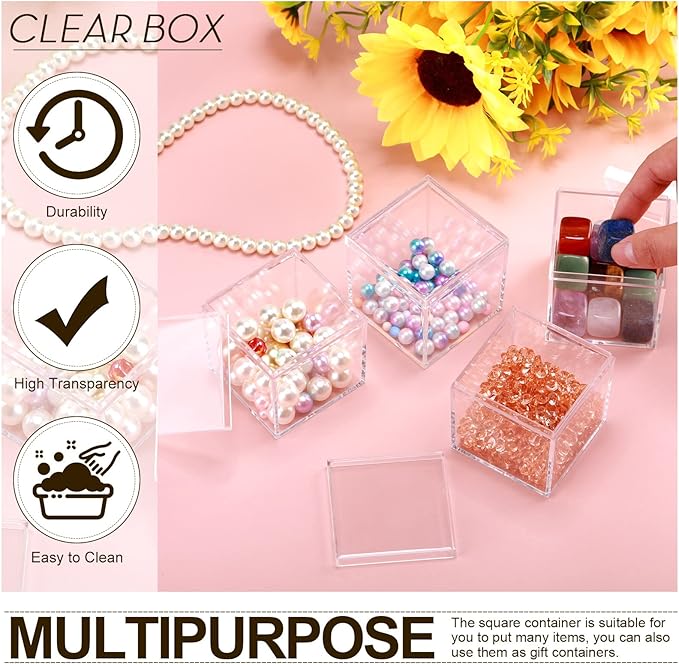 Tuanse 80 Pcs Clear Acrylic Box with Lid Square Mini Candy Containers | Mini Acrylic Display for Jewelry, Pills, Toys, Party Favors, 2.2 Inch Cube Design, Ideal for Gifts and Organizing Items - Image 3