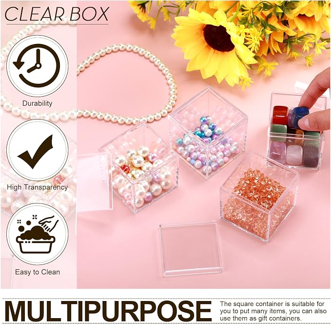Tuanse 120 Pcs Clear Acrylic Box with Lid Square Mini Candy Containers | Mini Acrylic Display for Jewelry, Pills, Toys, Party Favors, 2.2 Inch Cube Design, Ideal for Gifts and Organizing Items - Image 4
