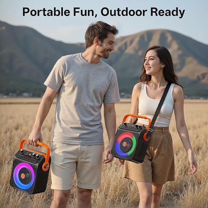 Karaoke Machine, Portable Bluetooth Karaoke Speaker with 2 Wireless Microphones for Adults, PA System with Echo Adjustment, LED Lights, Supports USB/TF/REC/FM/AUX, for Home Party, Outdoor