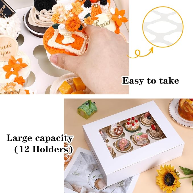Moretoes 15pcs Cupcake Boxes, 12 Count Bakery Boxes with Windows & Inserts | 13x10x3.5 Inches Food-Grade Cupcake Containers Ideal for Muffins | for Birthday Holiday Party Bakery Supplies - Image 4