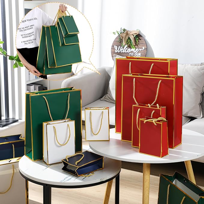 Qeeenar 48 Packs Christmas Gift Bags Assorted Sizes Holiday Paper Bags 4 Colors 4 Sizes Plaid Gift Bags Bulk for Christmas Xmas Gifts Wrapping New Year Party Supplies - Image 5