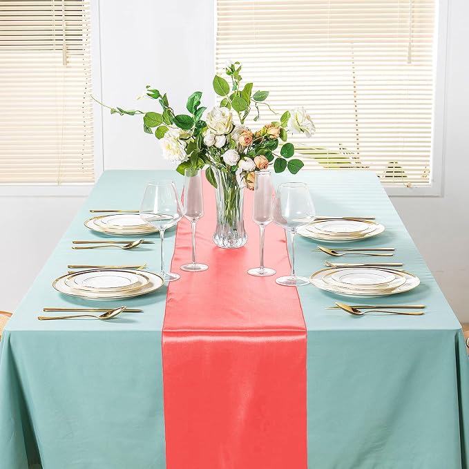 SI Pack of 30 Wedding 12 x 108 inch Satin Table Runner for Wedding, Decorations for Graduations, Engagements, Birthday Parties, Banquets, Runners fit Rectangle, Round Table - Coral - Image 4