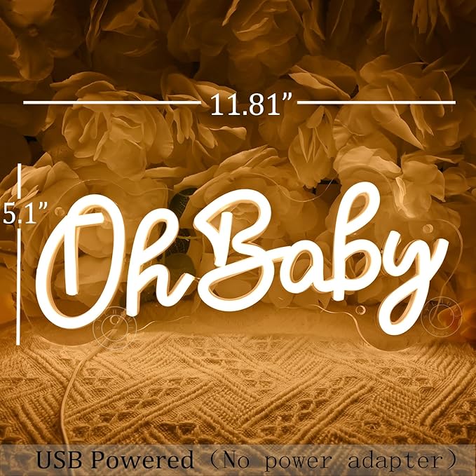 SYLHOME Oh Baby Led Neon Light Sign Nursery Bedroom Wall Decor Sign Baby Shower Kids Birthday Christmas Party Backdrop Decor 11.8" X 5.1" USB