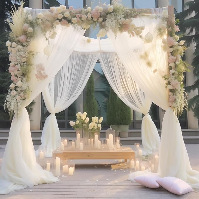 10x10 Ivory Tulle Backdrop Curtains for Parties, Sheer Backdrop Curtain Wedding Photo Background Drapes for Baby Shower Photography Birthday Party - Image 4