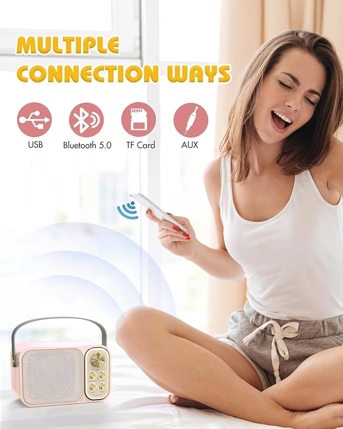 Mini Karaoke Machine for Kids with 2 Wireless Microphone, Portable Bluetooth Speaker, Kids Karaoke Machine to Sing Anywhere, for Girls, Ideal for Party, Birthday, Family Meeting