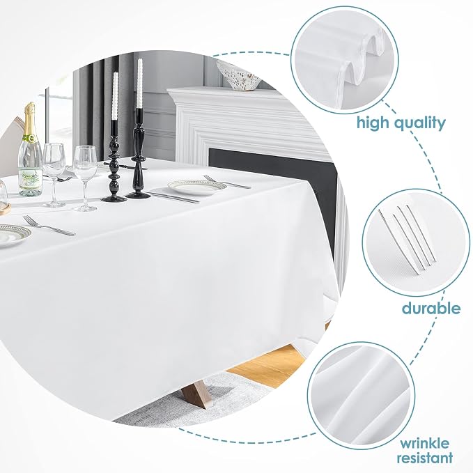 VidaFete 10 Pack 90 * 156inch White Rectangle Tablecloth for 8ft Tables | Stain & Wrinkle Resistant Polyester Rectangular Table Cloth for Kitchen Dining Wedding Banquet Decoration - Image 3
