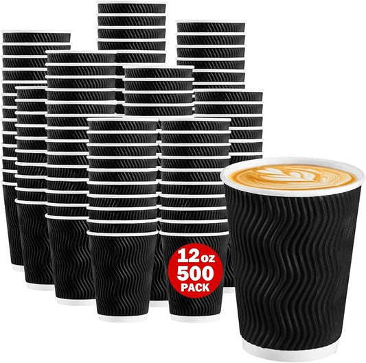 Lamosi 500 Pack Coffee Cups 12 oz, Disposable Paper Coffee Cups No Lids | 3-Layer Heat-Insulated Cups for To-Go Cold Beverages, Hot Tea and Drinks, Cafe, Travel, Party and Office Use (Black) by BuyNow