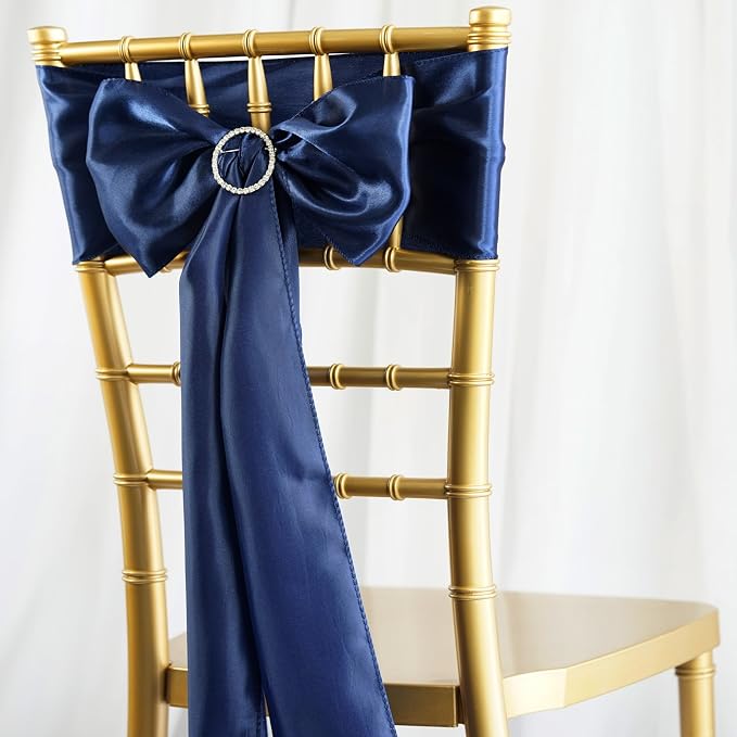Balsa Circle 10 Navy Blue Satin Elegant Chair Cover Bows Sashes Wedding Banquet Decorations Party Supplies Engagement Events Reception - Image 2