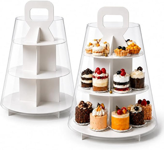 3-Tier Cupcake Stand, 10 Set Cardboard Cupcake Tower with Clear Cover, Dessert Cup Cake Stand Tower for Birthday Wedding Party Decoration,Afternoon Tea Stand, Cupcake Tier Stand by Unknown
