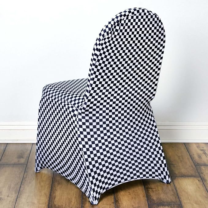 Efavormart 10 PCS Black/White Checkered Plaid Spandex Stretch Banquet Chair Covers for Party Dining with Foot Pockets Washable Wedding Chair Slip Covers for Outdoor - Image 3