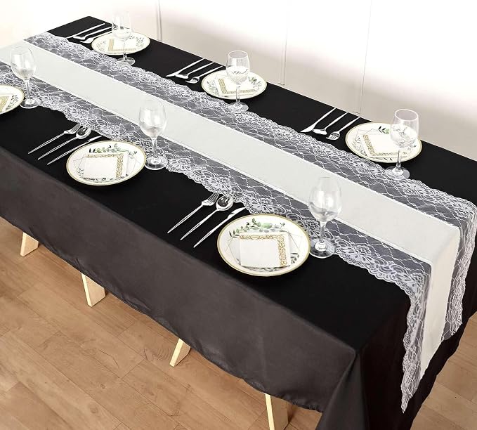 Efavormart 16"x108" Ivory Faux Burlap Jute Lace Table Runner Boho Chic Rustic Decor - Image 4