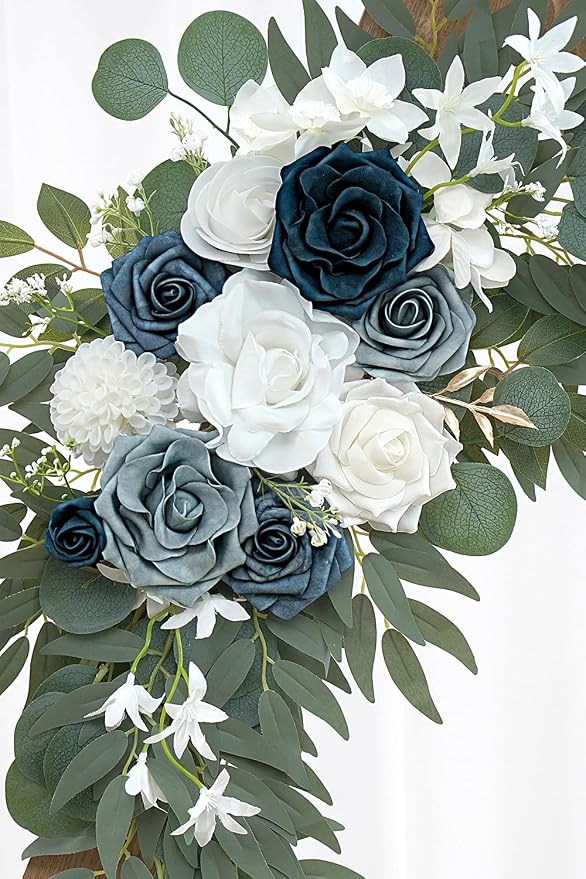 Olalaka Dusty Blue Flower for Wedding Welcome Signs Decorations, Artificial Wedding Arch Flowers for Wedding Ceremony (Set of 2) - Image 7