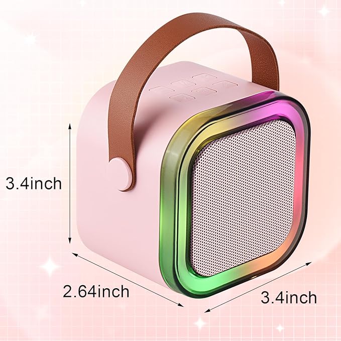 Karaoke Machine for Kids Adults, Mini Portable Bluetooth Karaoke Speaker with 2 Wireless Microphone and Lights,Toys for All Smartphones,Birthday, Family,Home Party Pinkcolor