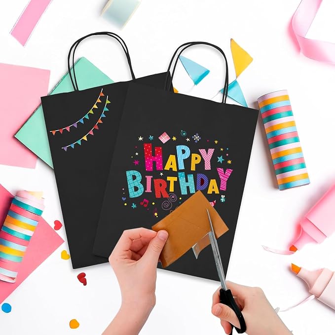 MESHA Gift Paper Bags 400 Pack 8X4.25X10.5 Black Medium Shopping Kraft Bags Bulk with Handles Reusable for Business,Grocery,Birthday,Wedding,Kids Party,Favors - Image 5