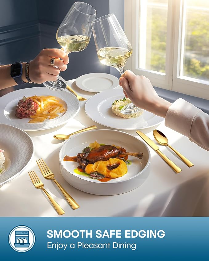 Stapava 40 Pcs Gold Silverware Set, Food-Grade Stainless Steel Flatware Sets for 8 Mirror Polished Cutlery Utensil Sets Include Dinner Knives Spoons and Forks Set Dishwasher Safe for Home Restaurant