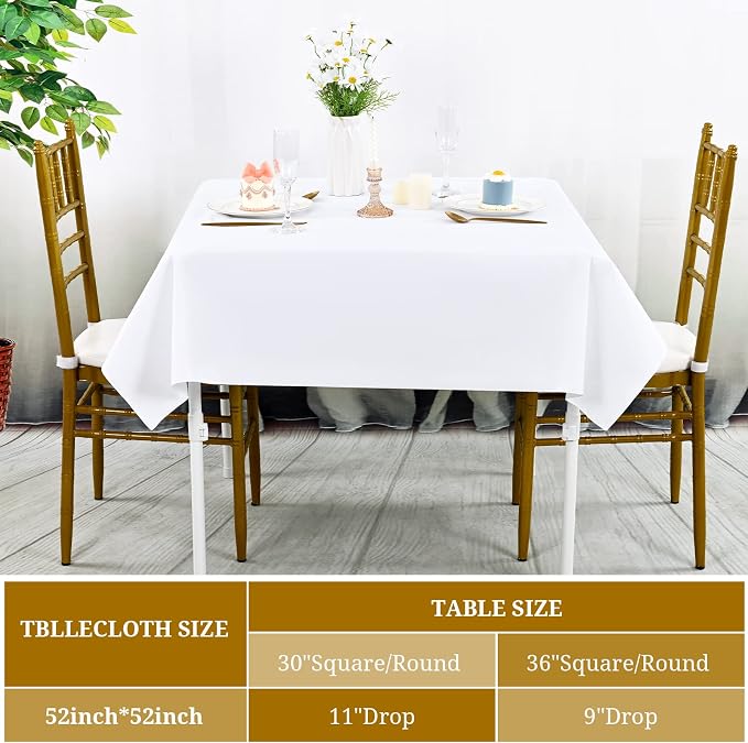 fani 8 Pack White Square Tablecloth 52 x 52 Inch, Polyester Fabric | Table Cloth for Square Tables, Stain Wrinkle Resistant Washable, TableCovers for Wedding Party Banquet Dining Tables - Image 3