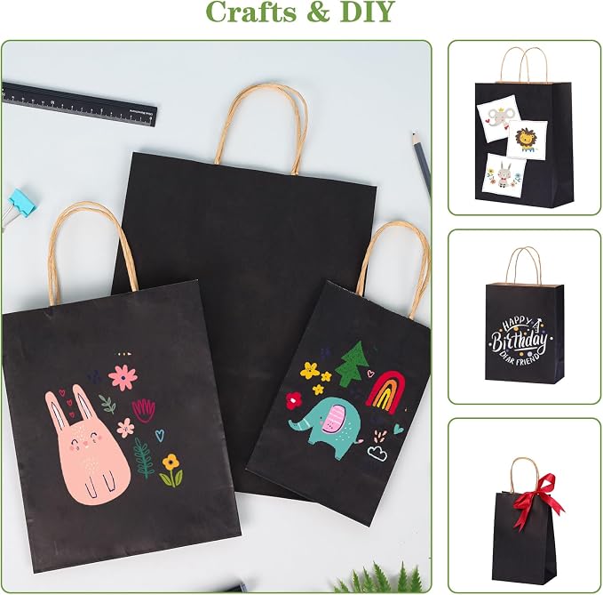 OUTUXED 120pcs Paper Bags with Handles Assorted Sizes Kraft Black Paper Gift Bags Bulk 3 Mixed Sizes for Retail, Party, Birthday, Gift, Shopping, Business, Merchandise - Image 5