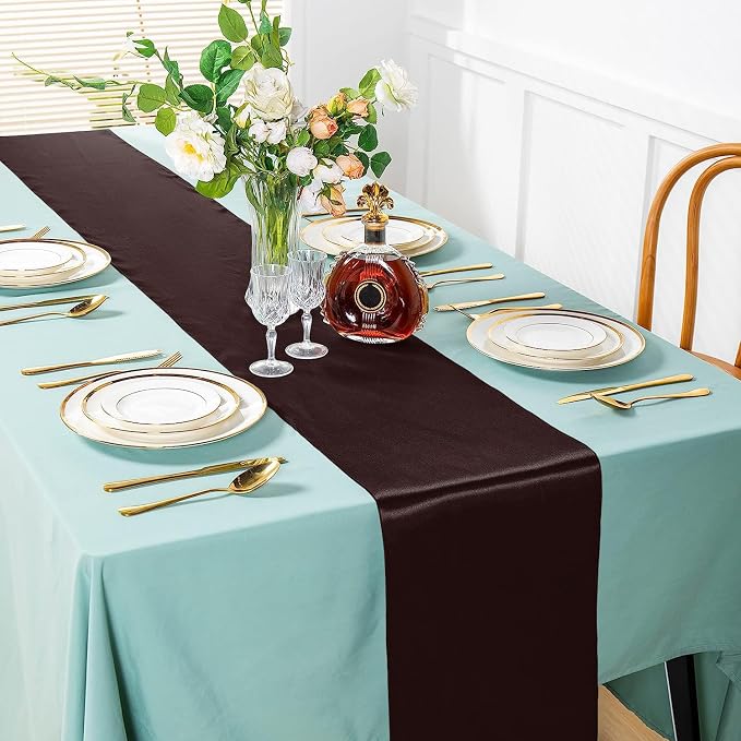 SI Pack of 10 Wedding 12 x 108 inch Satin Table Runner for Wedding, Decorations for Graduations, Engagements, Birthday Parties, Banquets, Runners fit Rectangle, Round Table - Coffee - Image 2
