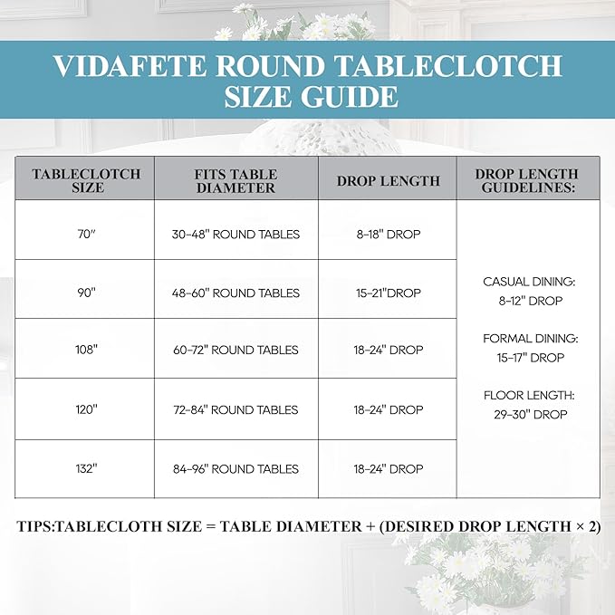 VidaFete 1 Pack 108inch White Round Tablecloth | Polyester Table Cloth, Stain and Wrinkle Resistant Table Cover for Dining Kitchen Party Wedding Banquet Buffet Decoration - Image 2