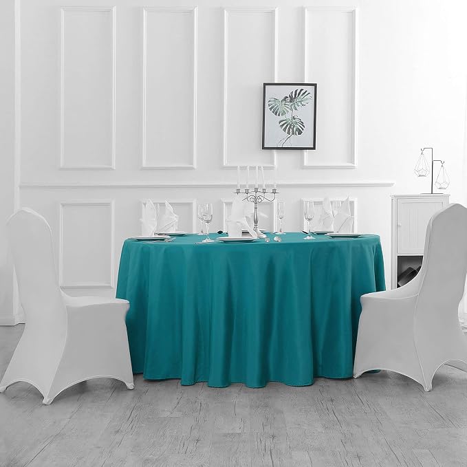 Cupuamon 108 inch Round Tablecloth Washable Polyester Table Cloth Decorative Table Cover for Wedding Party Dining Banquet（108 inch,Teal） - Image 4
