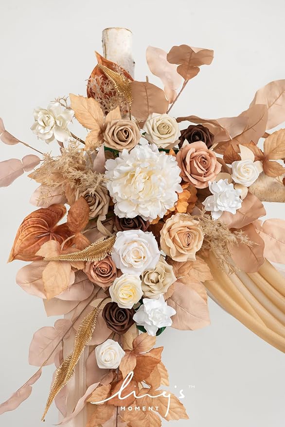 Ling's moment Spring Wedding Arch Flowers Kit Pack of 4, Rust & Sepia | Pack of 4, 2pcs Hanging Flower Arrangement, 2pcs Chiffon Drapes, Ceremony Fake Rose Arbor Backdrop - Image 3