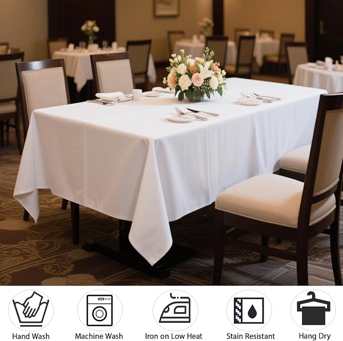 MRJ 60 x 102 Inch White Rectangle Polyester Table Cloth Machine Washable Wrinkle Resistant Fabric for Banquet Indoor Outdoor Use - Image 2