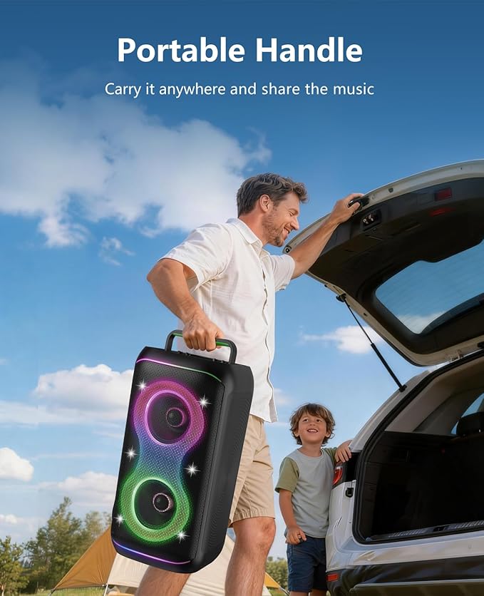 GKD61 Karaoke Machine for Adults with 2 Wireless UHF Microphones, 400W Peak Power Karaoke System with Dual 6.5'' Subwoofers, Portable Party Bluetooth Speaker with RC, Bass & Treble Control for Outdoor