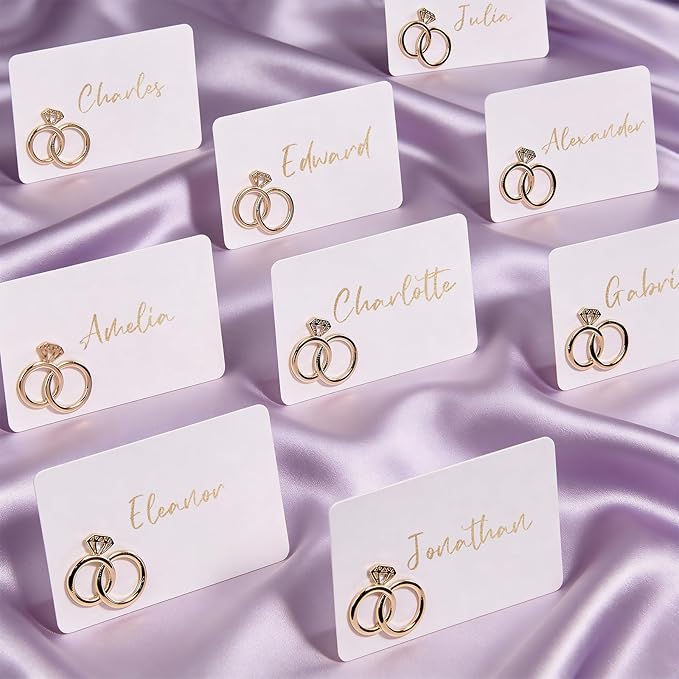 UNIQOOO 24Pcs Decorative Diamond Ring Place Card Holders Bulk, Matching Rings Name Card Holders, for Wedding Engagement Decor, Table Setting, Name Tag, Party Food Labels