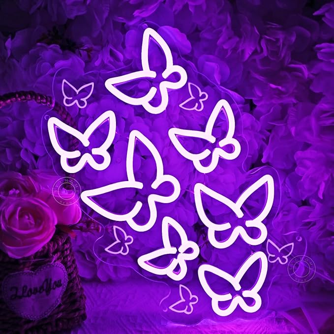SYLHOME Butterfly Led Neon Light Sign Bedroom Girls Room Kids Room Wall Sign Decor Cute Beauty Salon Birthday Party 15.75" X 10.1" USB