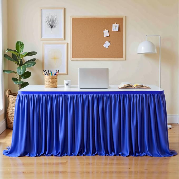 17ft Royal Blue Table Skirt Rectangle Table Polyester Pleated Table Skirt Desk Skirt for Teacher Desk Dorm Ruffle Table Skirt Wedding Birthday Party Baby Bridal Shower Banquet Table Decoration - Image 2
