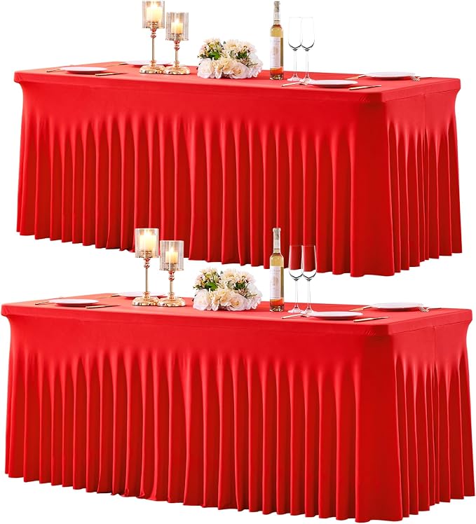 gogoparti 2 Pack Spandex Red Fitted Table Cloth for 6ft Rectangle Tables Red Stretch Tablecloth Table Covers Skirt Banquet Wrinkle Free Tablecloths for Parties Wedding by Gogoparti