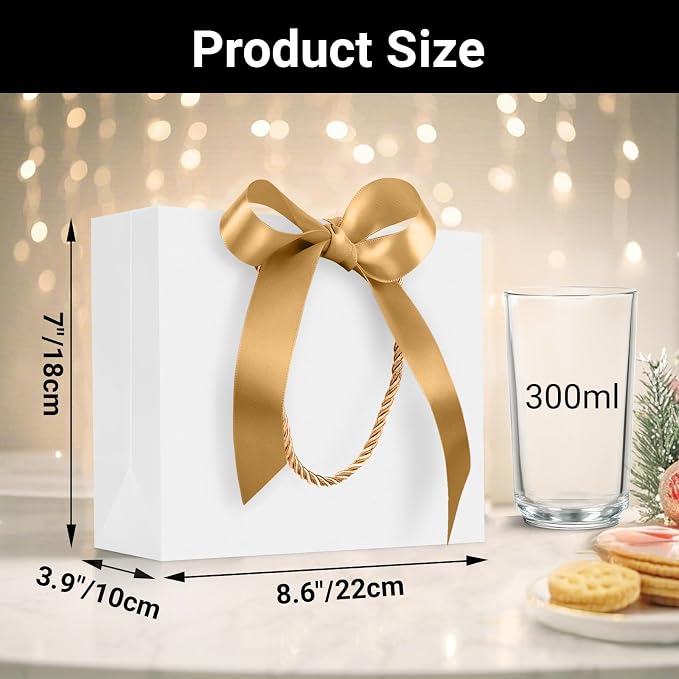 EUSOAR White Thank You Gift Bags with Handles, 20pcs 8.6"x3.9"x7" Gift Bags with Ribbon Wedding Favor Bags, Paper Wrap Treat Bag Bulk for Wedding Party Favors Grocery Birthdays Bridal - Image 2
