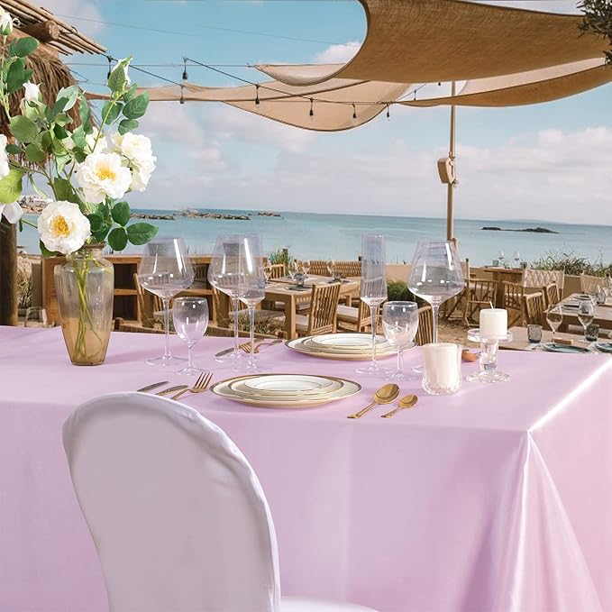 Horbaunal 4 Pack Light Pink Satin Tablecloth 60 x 102 Inches Rectangle Satin Table Cover Bright Silk Table Cloth Smooth Table Decoration for Wedding Party Banquet