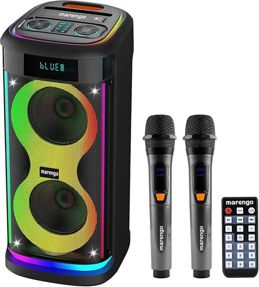 Marengo Karaoke Machine for Adults, Portable Bluetooth Speaker with 2 Wireless Microphones 500W(Peak), RGB Light Show, 10H, TWS Party Speaker for Party Indoor Outdoor Backyard-Supports USB/AUX/Mic-in