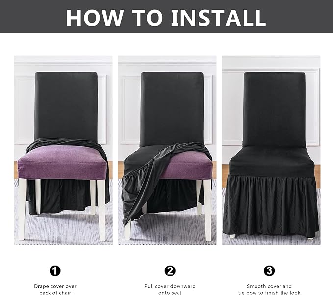 molasofa Chair Covers for Dining Room Set of 6 Stretch Chair Slipcovers with Skirt for Kitchen Seat Protectors Wedding Banquet Decor Kids Pets Spandex Fabric Washable (6pcs, Dark Grey) - Image 7