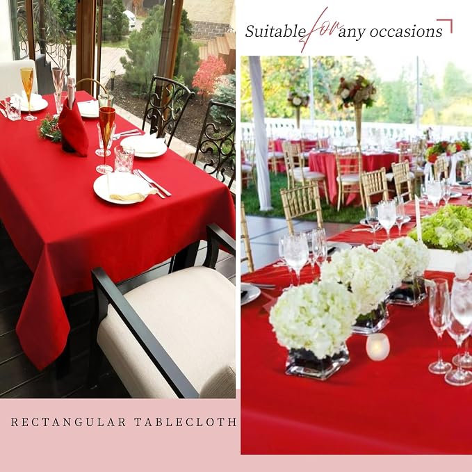 Teruntrue 10 Packs Red Polyester Tablecloth 60 x 102 inch Rectangle Table Cloth for 6 Foot Tables Wrinkle Resistant Washable Fabric Table Cover Polyester Red Table Cloth for Party,Wedding, Banquet - Image 6