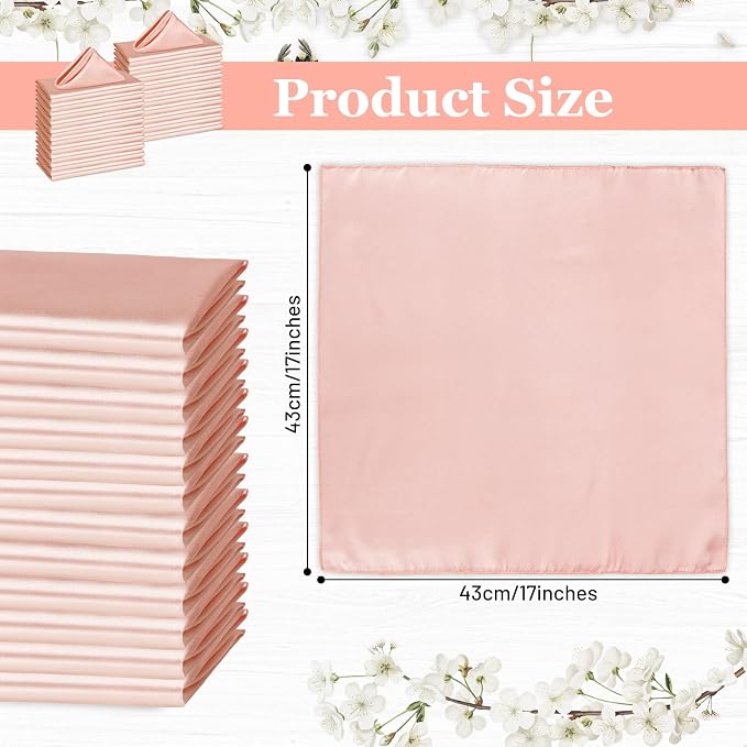 Bailarina 40 Pack Rose Gold Satin Napkins,17x17 Inches Wedding Napkins Square Soft Silky Table Napkins Bulk Decorative Elegant Cloth Napkin for Party Decoration, Banquet,Wedding,Graduation - Image 3
