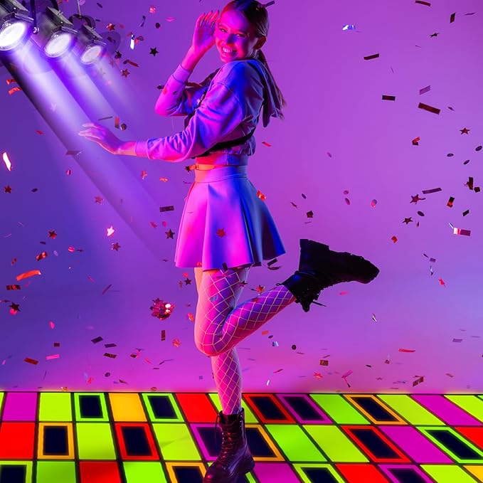 Haull 138 x 59 Inch Glow in The Dark Party Supplies Neon Party Decorations Light up Dance Floor Blacklight Rug UV Reactive Fluorescent for Carnival Birthday Wedding Favors(Blocks)