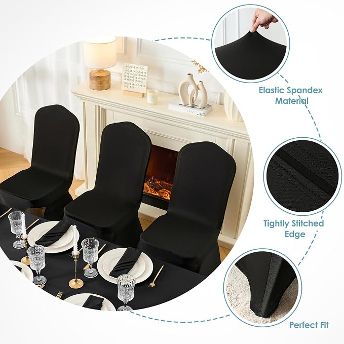 VidaFete 30PCS Black Chair Cover, Polyester Spandex Dining Chair Cover | Spandex Dining Chair Cover Stretchable Chair Slipcovers for Dining Room, Kitchen, Wedding,Banquet, Fits Most Seat Shapes - Image 3