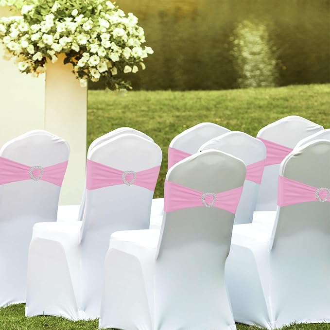 100PCS Spandex Stretch Chair Sashes Bows Universal Elastic Chair Cover Bands Ties with Buckle Slider for Wedding Party Birthday Reception Events Banquet Decoration(Pink) - Image 6