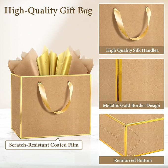 Addblu 24 Pack Brown Large Gift Bags with Handles & 72 Tissue Papers | 11.8x10x4 Inches for Thank You, Weddings, Groomsmen, Baby Showers, Birthdays, Christmas & Holidays - Image 3