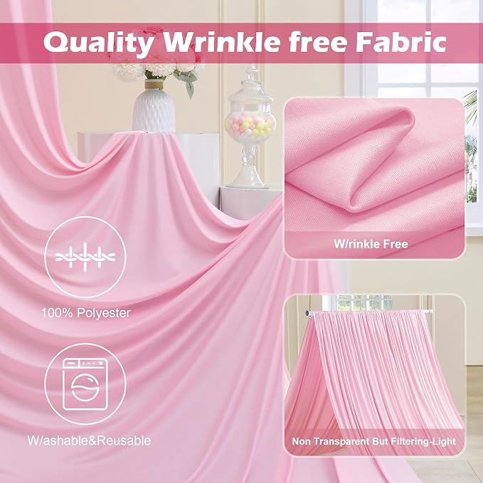 40ft x 10ft Wrinkle Free Pink Backdrop Curtain for Parties, 8 Panels 5×10ft Silky Polyester Light Pink Photo Backdrop Drapes Back Drop Cloth for Girl Party Birthday Gender Reveal Wedding Photography - Image 4