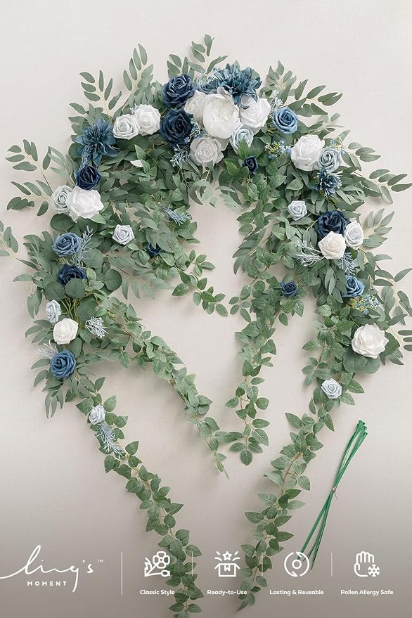 Ling's Moment 6.5FT Wedding Arch Flowers, Floral Garland, Navy Blue | Ceremony Reception Hanging Backdrop, Eucalyptus Rose Arbor Arrangement, Spring Artificial Swag - Image 7