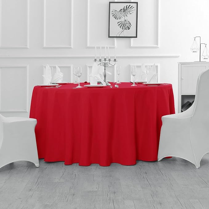 Fokitut 2 Pack Waterproof Round Tablecloth, 60 Inch, Stain Resistant and Wrinkle Polyester Table Cloth, Fabric Table Cover for Kitchen Dining, Wedding, Party, Holiday Dinner-Red - Image 5