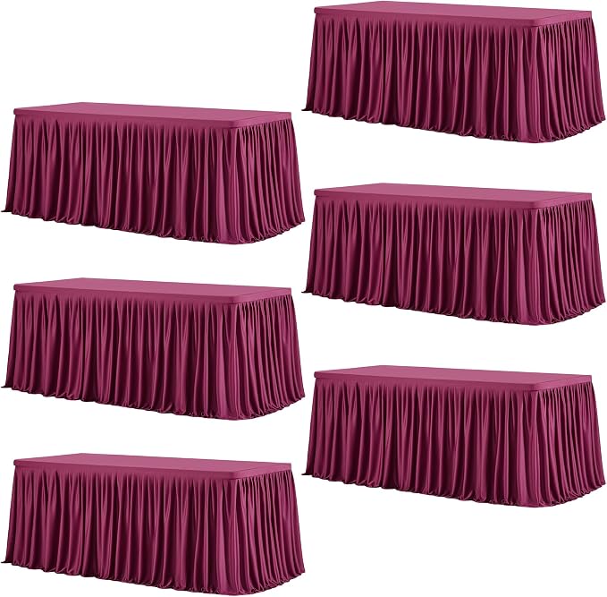 Wish Care 6 Pack Wine Red Rectangle Table Clothes for 8 Foot Tables, Polyester Fitted Tablecloths 8ft Stretch Table Cover for Wedding, Birthday, Parties, Trade Show, Craft Show - Image 8